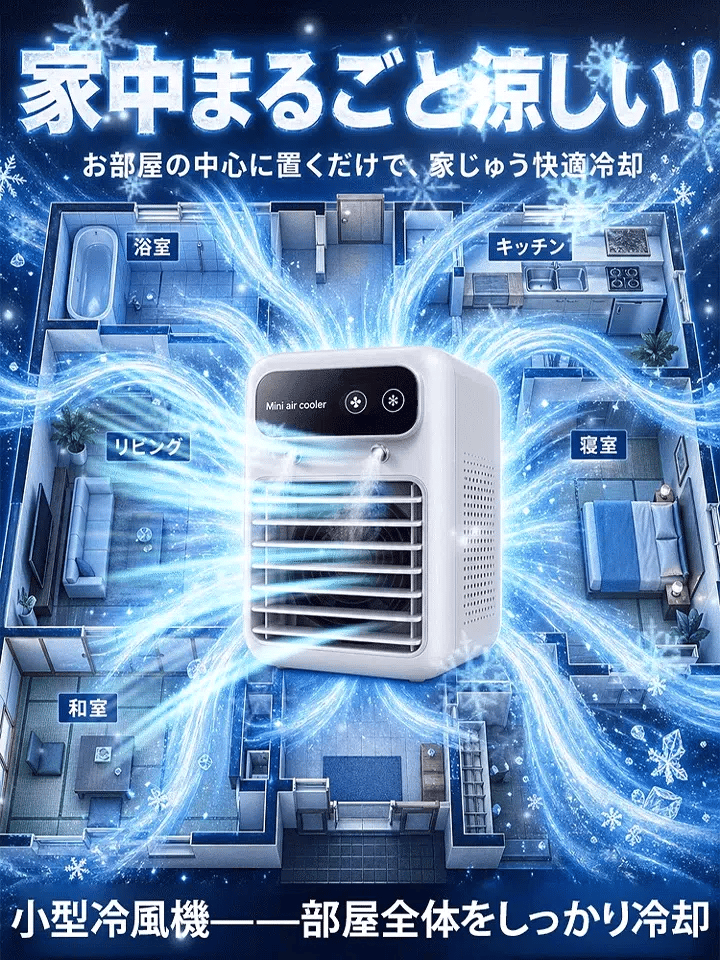 【2026最新モデル】瞬間冷却ミニエアコン 冷風機 卓上クーラー -12℃冷風 500ML大容量 USB充電式 超静音 加湿機能付き オフィス・寝室・車内対応