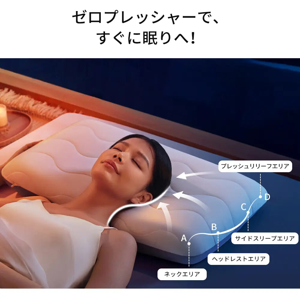 ConfortFlex【首・肩をやさしく支える】低反発快眠枕 人間工学設計 冷感カバー付き 63×43cm