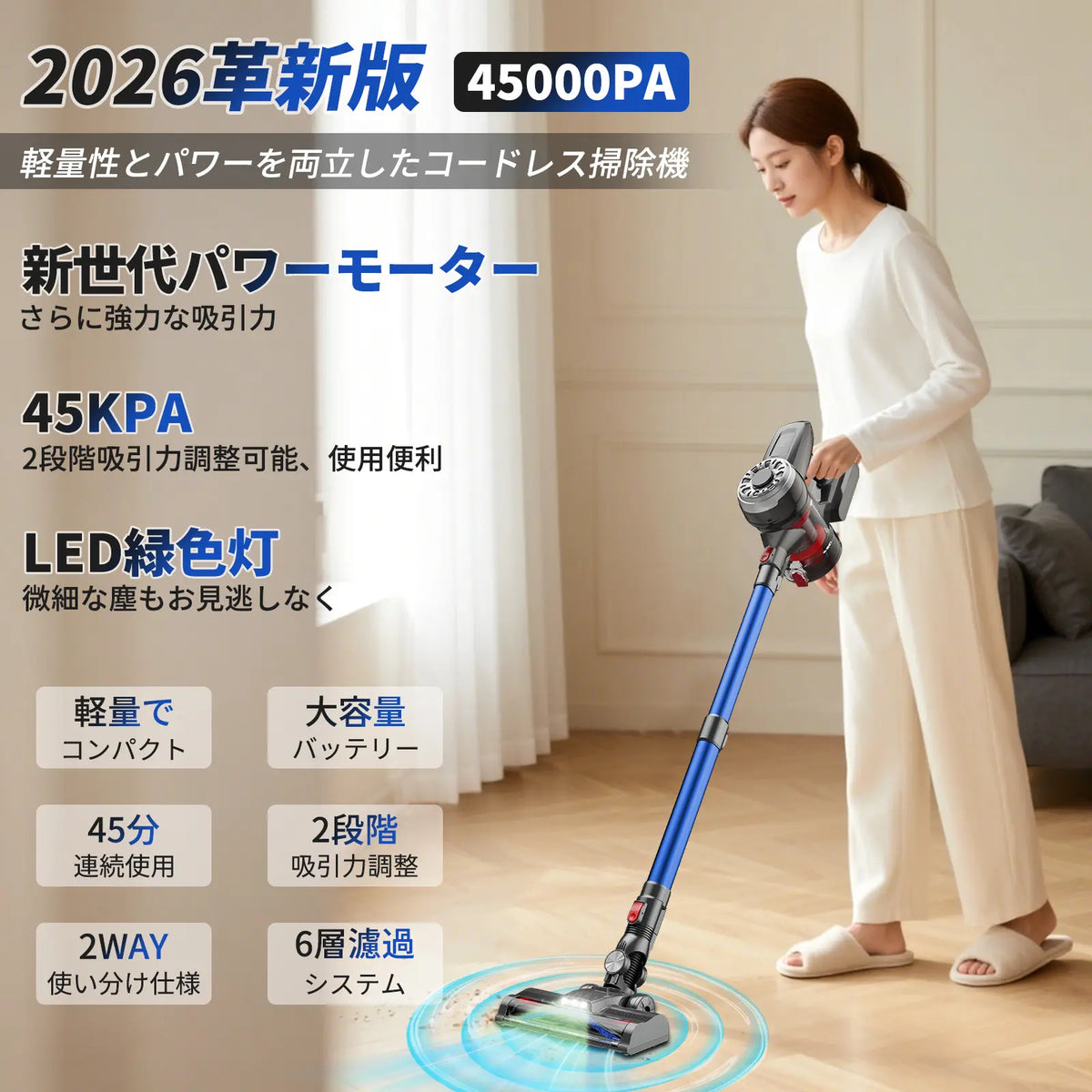 Claermax™ A7 強力コードレス掃除機｜6重サイクロン・H13 HEPA・45分連続稼働