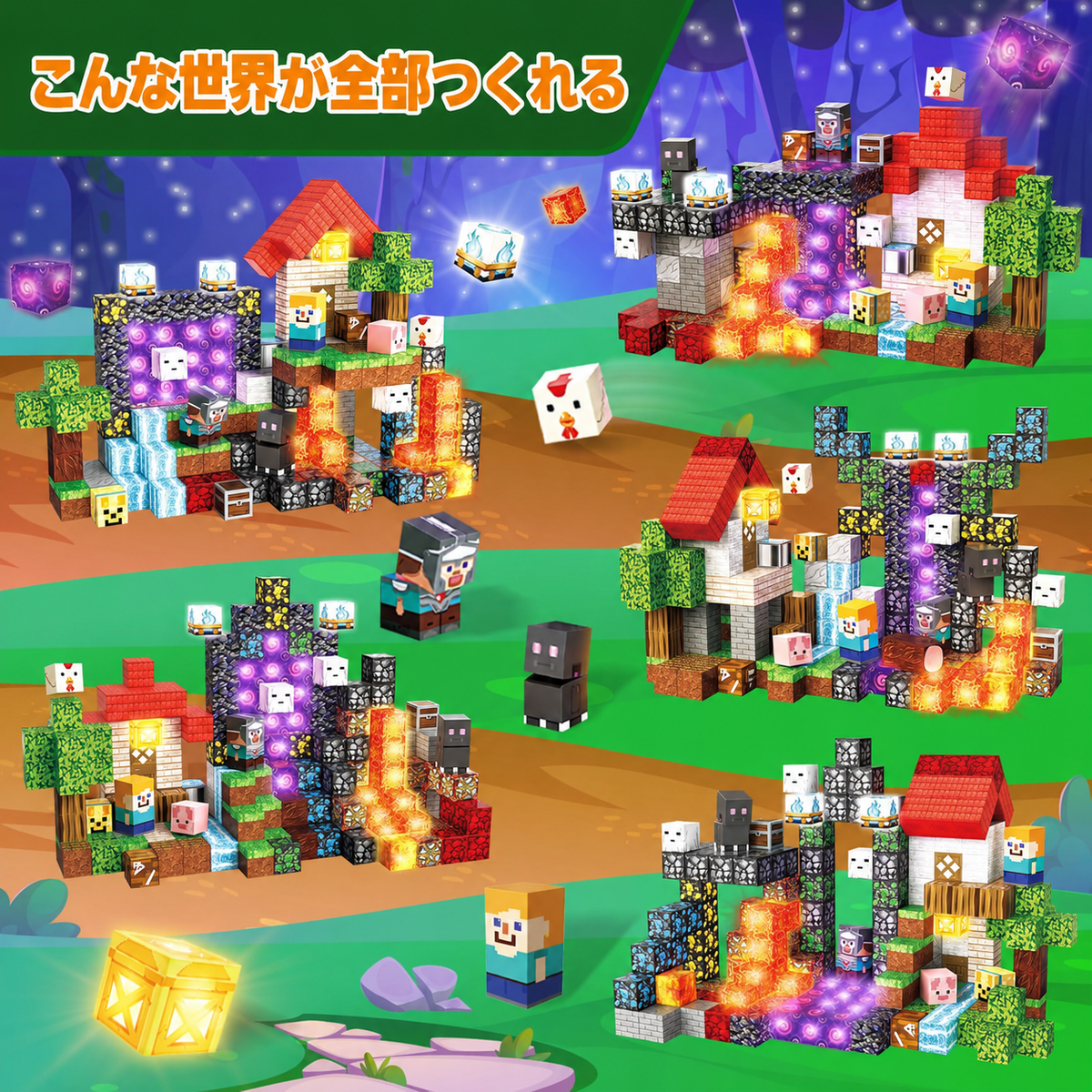 NAGOMI™【光の王国】光るマグネットブロック｜200PCS｜LEDライト内蔵
