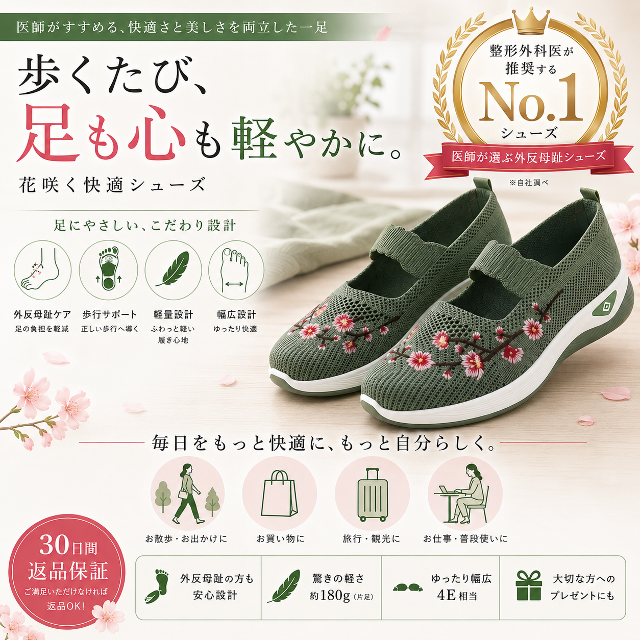 ErgoFlora™ - フランスの衝撃吸収技術を採用した整形外科用シューズ。快適な履き心地。