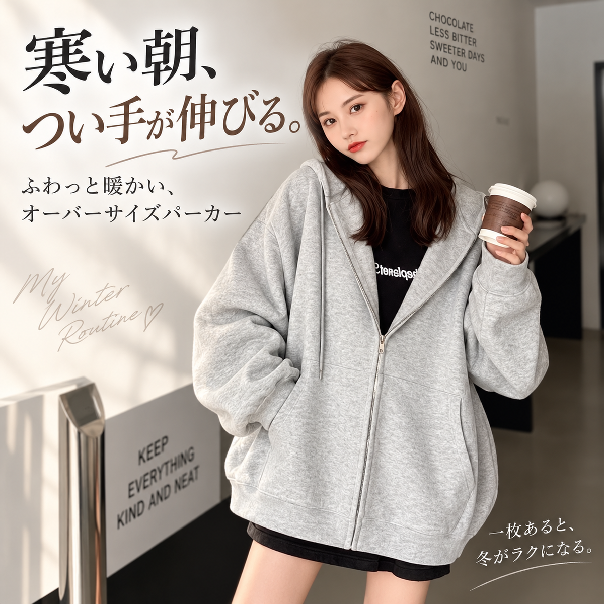 【キャンペーン最終週】Nukumori™ 裏起毛オーバーサイズジップパーカー｜2026年売上No.1